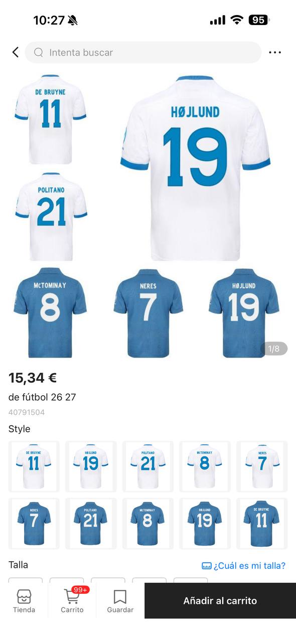 CAMIseta Del Napoles / Napoli 26/27 Con Dorsales