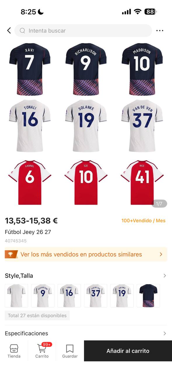 CAMlseta Tottenham Y Arsenal Con Dorsales