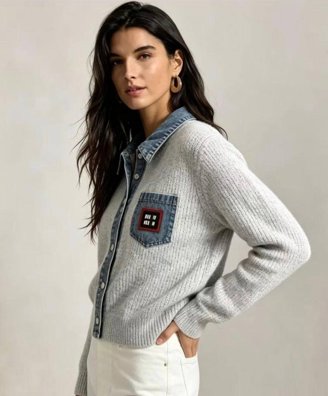 Denim Collar Knit Cardigan