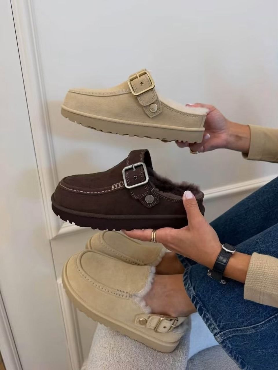 UGG Shearling Lined Suede Clogs