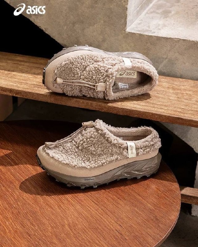 ASICS cream fleece slip-on trainers