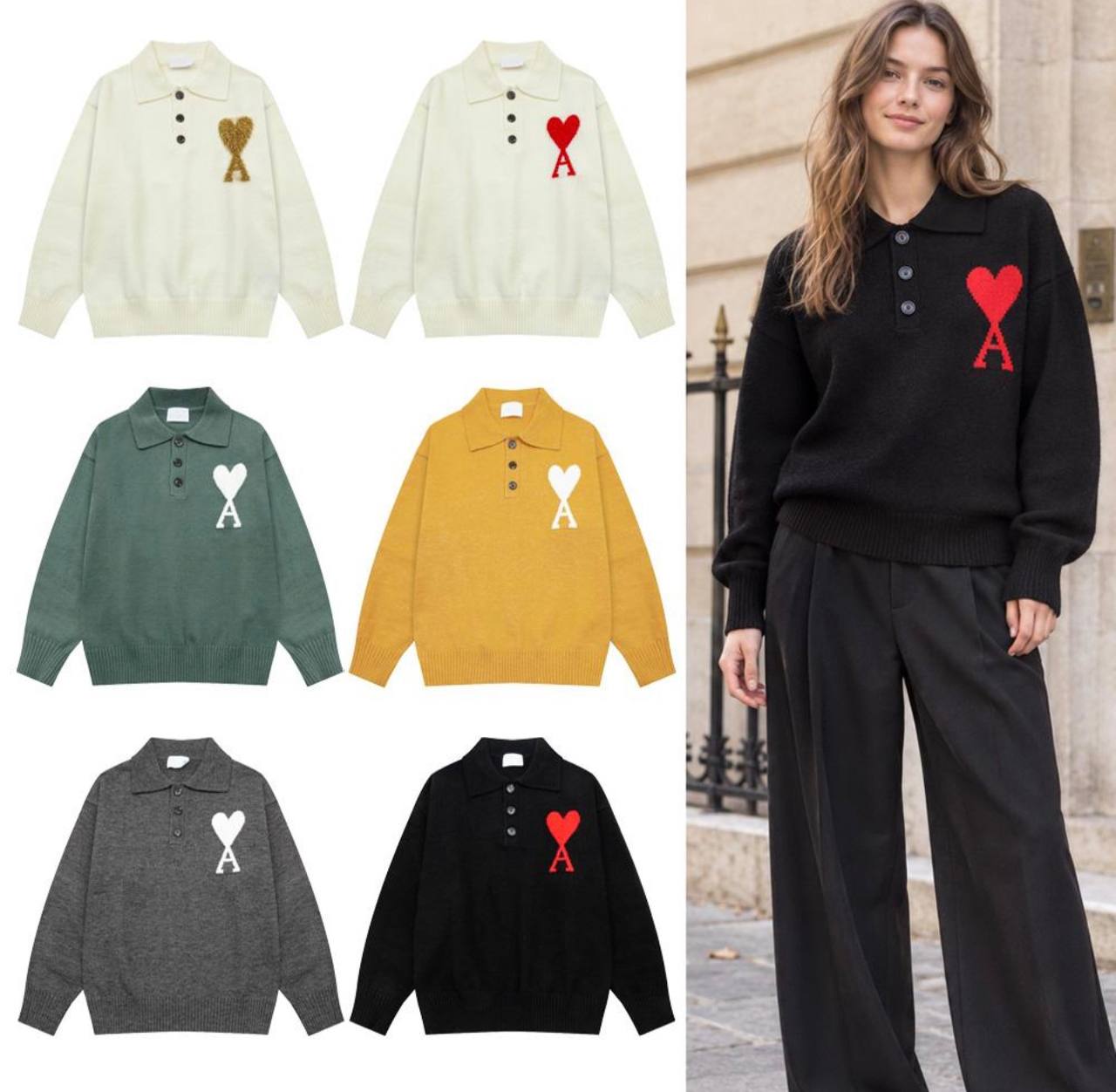 AMI Paris Long Sleeve Polo Jumper
