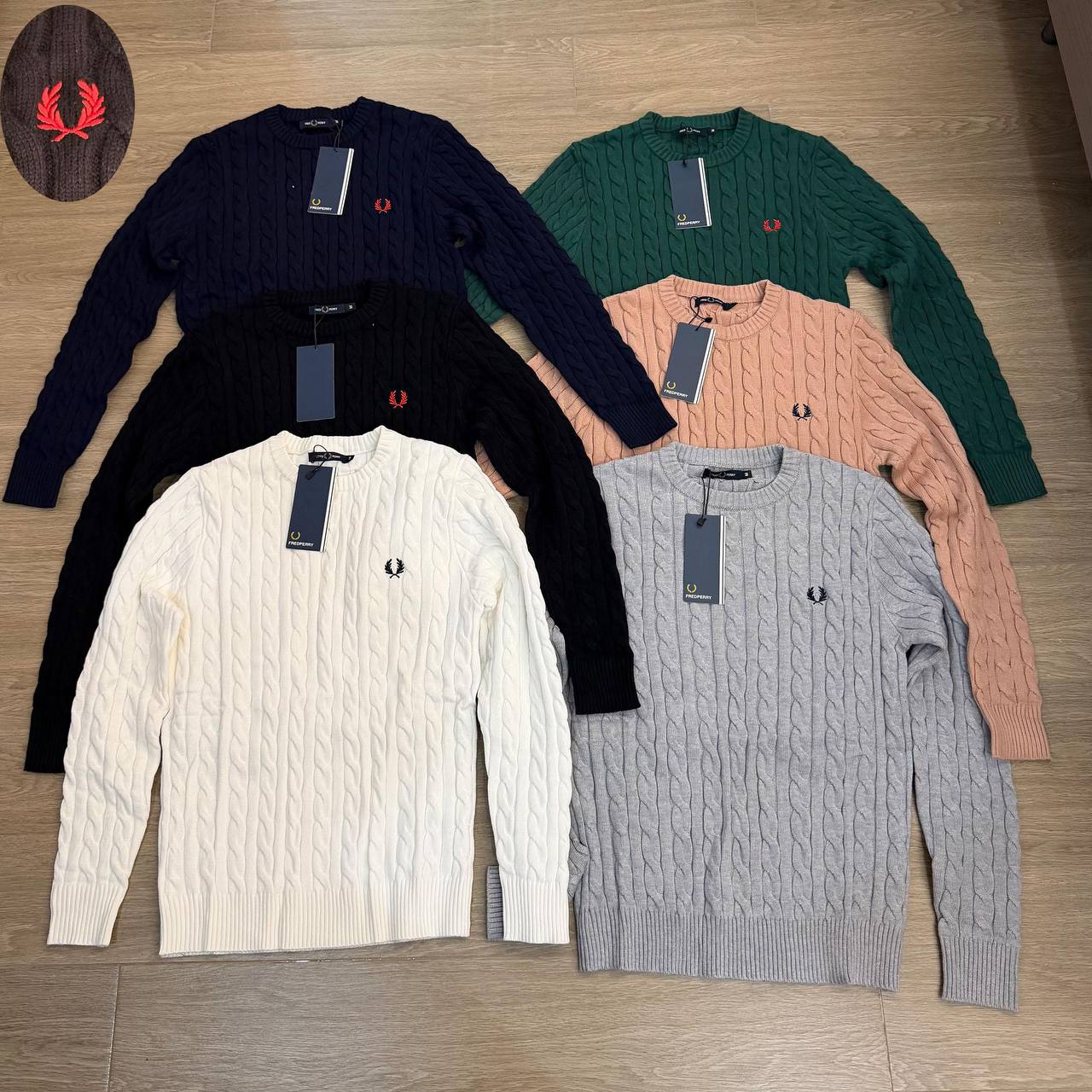 Fred Perry cream cable-knit crew-neck jumper