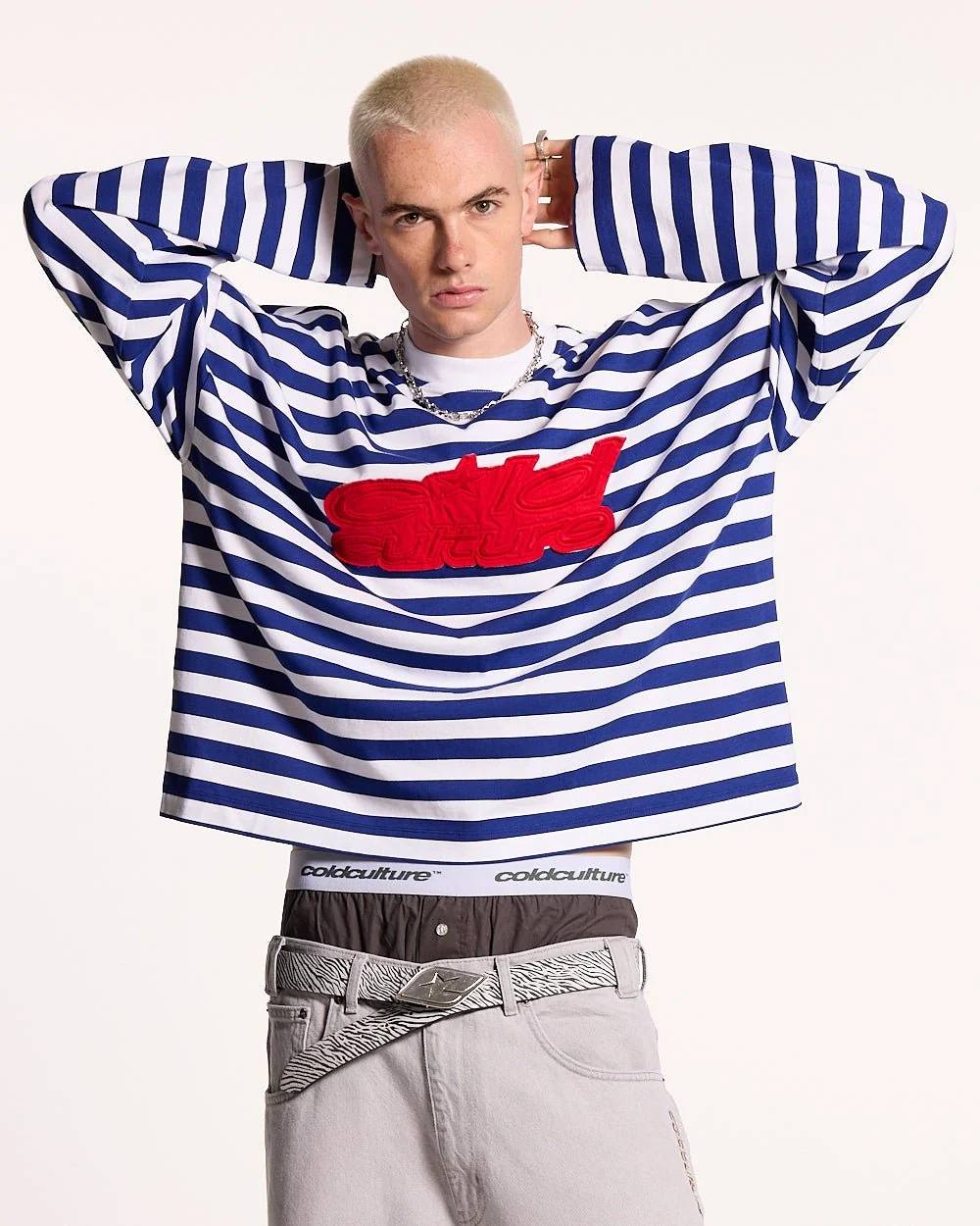Oversized Long Sleeve Striped Graphic Top