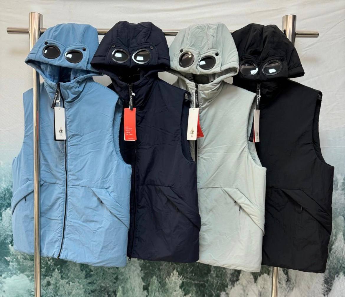 C.P. Company blue goggle hood padded vest