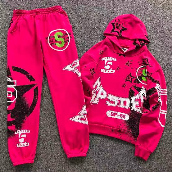Sp5der Graphic Hoodie & Joggers Tracksuit Set